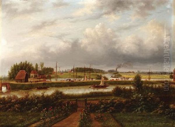 Polderlandschaft Am Zusammenflus Von Maas Und Vaals Oil Painting by Hermanus Everhardus Rademaker