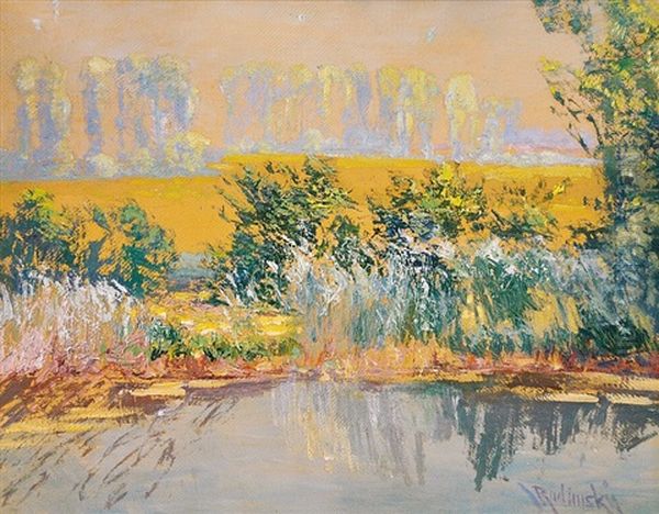 A Sunlit Riverbank Oil Painting by Vaclav Radimsky