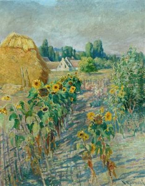 Landscape With Sunflowers And House Oil Painting by Vaclav Radimsky