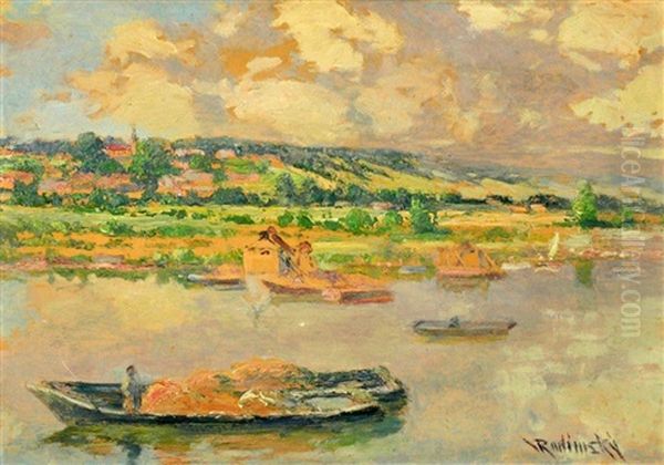 River Landscape Oil Painting by Wenzel Radimsky