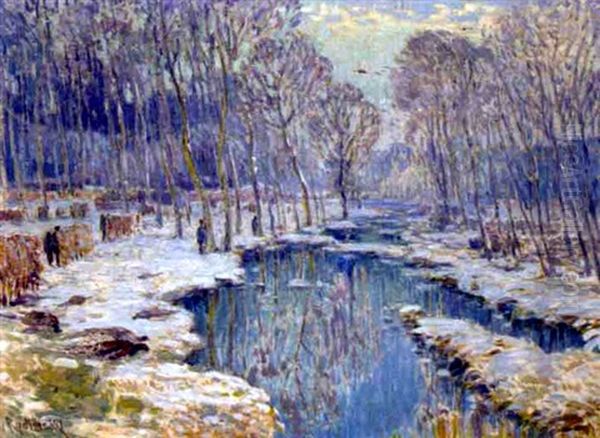 A Winter Landscape With A Pond Oil Painting by Wenzel Radimsky