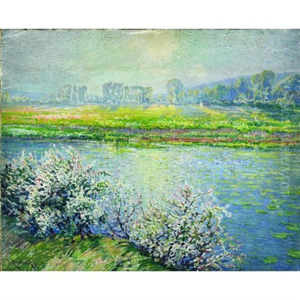 A River Landscape In Spring Oil Painting by Wenzel Radimsky