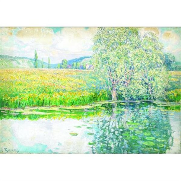 An Extensive Summer Landscape With Trees By A River With Waterlilies In The Foreground Oil Painting by Wenzel Radimsky