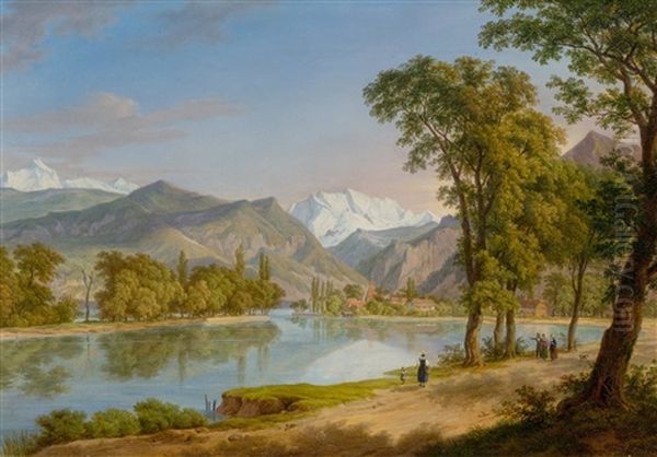 Walker By A Mountain Lake Oil Painting by Anton Radl