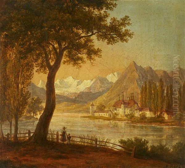 A View Of Lake Thun Oil Painting by Anton Radl