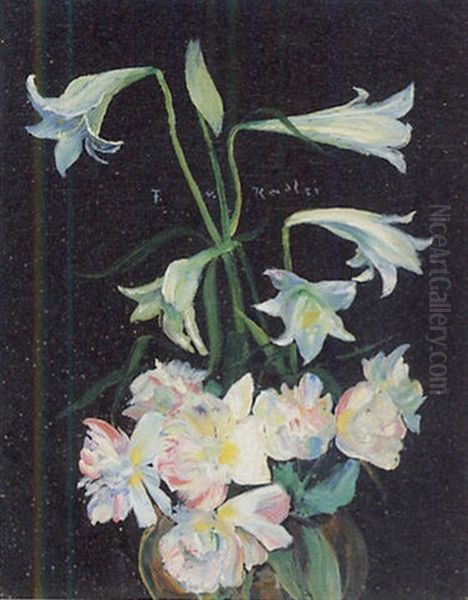 Lilien Und Pfingstrosen Oil Painting by Friedrich Edler Von Radler