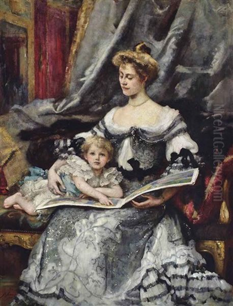 Lady Winifred Renshaw With Her Eldest Child Thomas Oil Painting by Henrietta (Mrs. Ernest Normand) Rae