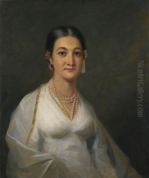 Portrait Of A Young Indian Woman, Half-length, In A White Dress, With Pearl Earrings And A Pearl Necklace Oil Painting by Sir Henry Raeburn