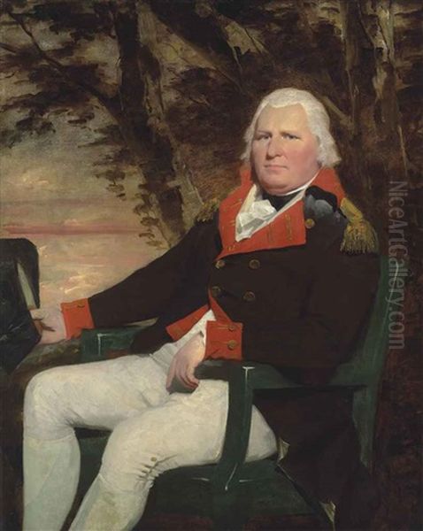 Portrait Of A Gentleman, Traditionally Identified As Governor Henry Hamilton (c. 1734-1796), Three-quarter-length, Seated In Uniform, Holding A Tricorn... Oil Painting by Sir Henry Raeburn