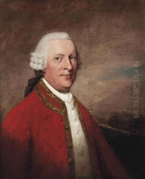 Portrait Of A Gentleman, Traditionally Identified As James Sinclair Lockhart, Half-length, In A White Waistcoat And Red Coat Trimmed With Gold... Oil Painting by Sir Henry Raeburn