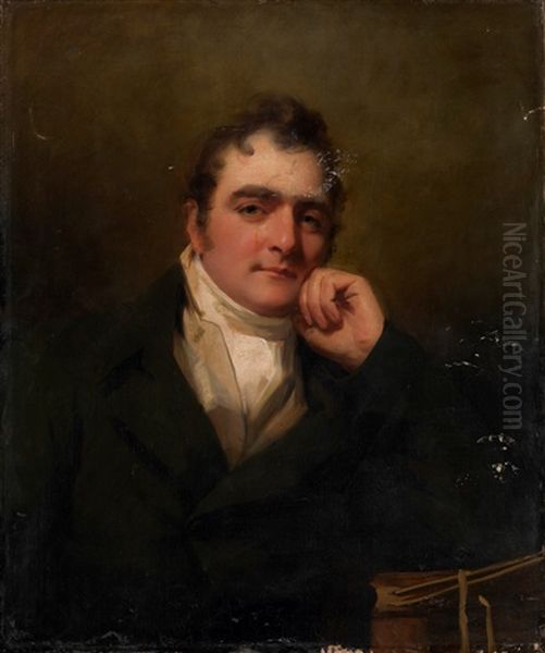 Portrait Of Architect James Gillespie Graham, In A Dark Green Coat And A White Neckerchief Resting His Left Elbow On A Book Oil Painting by Sir Henry Raeburn