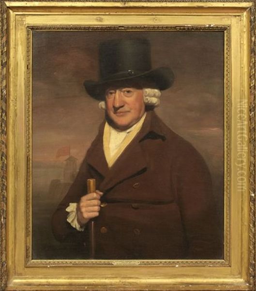 Portrait Of A Gentleman Merchant, A River Landscape Beyond Oil Painting by Sir Henry Raeburn