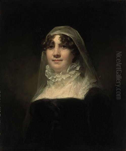 Portrait Of A Lady (mrs. Jane Hodgson, Wife Of Mr V. Giles?) In A Black Dress, With A Lace Collar And Head Dress Oil Painting by Sir Henry Raeburn