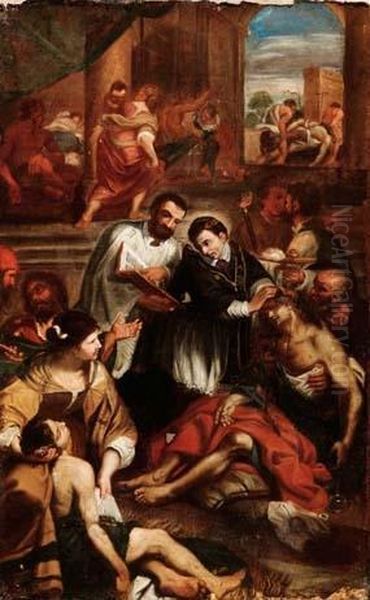 San Carlo Borromeo Cura Gli Appestati Oil Painting by Giovanni Bonatti