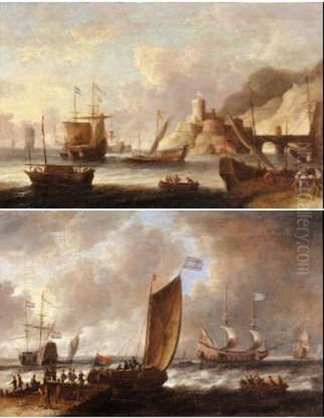 Galeres Et Voiliers Dans Un Port Oil Painting by Peeters Bonaventure