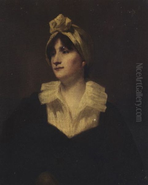 Portrait Of Susannah Robertson In A Black Dress And A White Bonnet Oil Painting by Sir Henry Raeburn