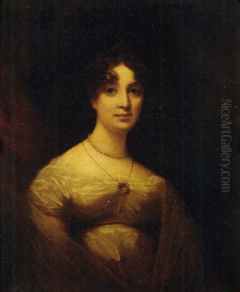 Portrait Of A Lady (miss Cleghorn?) In A White Dress And Shawl Oil Painting by Sir Henry Raeburn