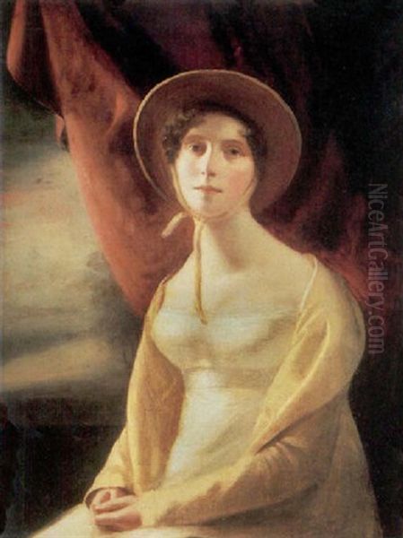 A Portrait Of A Lady With A Straw Bonnet, Thought To Be Mrs. Urquhart Oil Painting by Sir Henry Raeburn