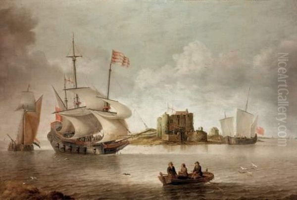 Navires De Guerre De La Marine Hollandaise Et Vaisseau Amiral De La Flotte Anglais Oil Painting by Peeters Bonaventure