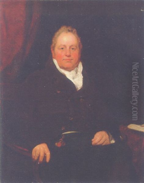 Portrait Of A Gentleman In A Brown Jacket And White Stock, Seated In An Interior Oil Painting by Sir Henry Raeburn