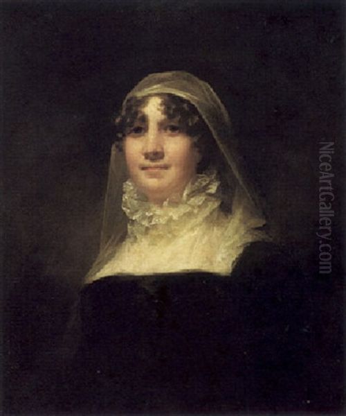 Portrait Of Jane Hodgson, Wearing A Black Dress And White Lace Ruff And Veil Oil Painting by Sir Henry Raeburn