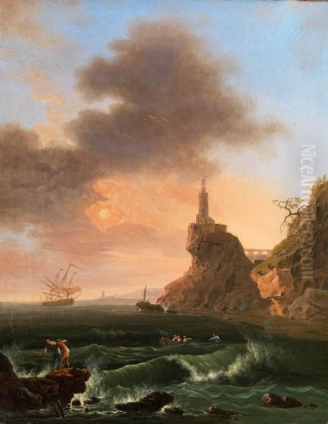 Meeresbucht Mit Einem Leuchtturm Oil Painting by Carlo Bonavia