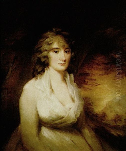 Portrait Of Anne Neale Tucker, Mrs Lauzun In A Wooded Landscape, Wearing A White Dress Oil Painting by Sir Henry Raeburn