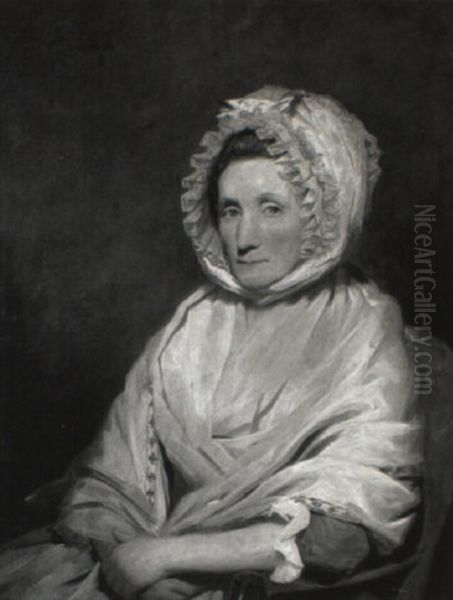 Portrait Of A Lady Seated In A Chair Wearing A White Bonnet Oil Painting by Sir Henry Raeburn