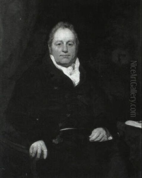 Portrait Of A Gentleman, Seated Three-quarter Length,       Wearing A Black Coat And A White Cravat Oil Painting by Sir Henry Raeburn