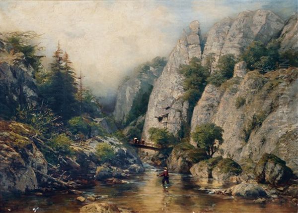 The Bode Valley With The Rostrappe Oil Painting by Hellmuth Raetzer