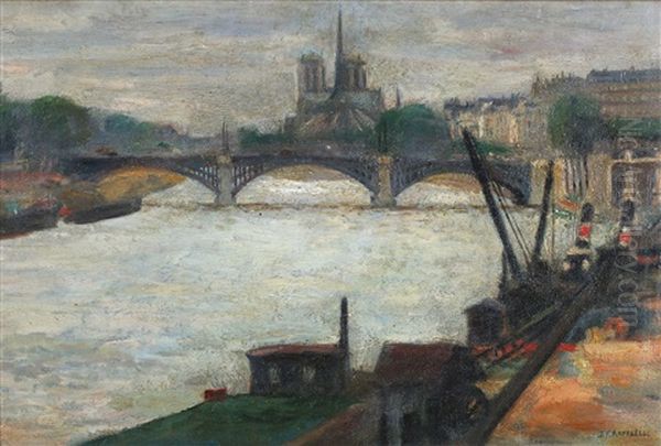 Seine View With Notre Dame Oil Painting by Jean Francois Raffaelli