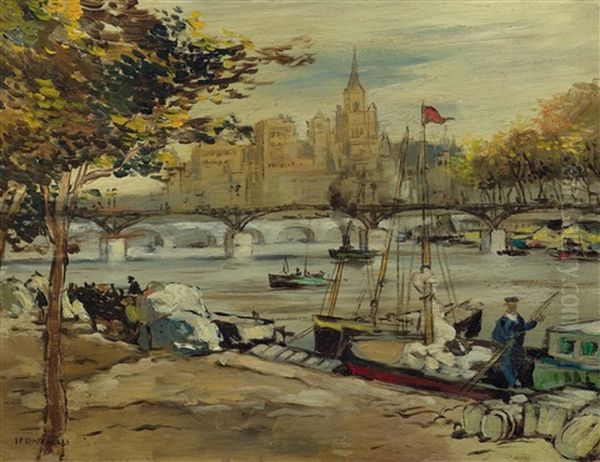 Le Pont Des Arts Depuis Les Quais, Paris Oil Painting by Jean Francois Raffaelli