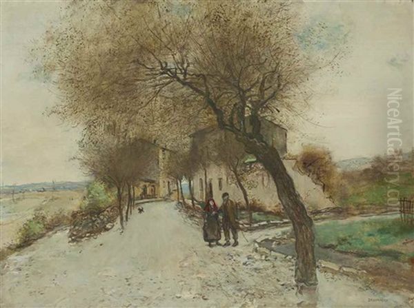 Promeneurs A La Sortie Du Village Oil Painting by Jean Francois Raffaelli