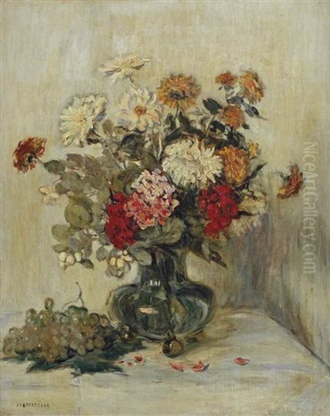 Fleurs Et Raisins Oil Painting by Jean Francois Raffaelli