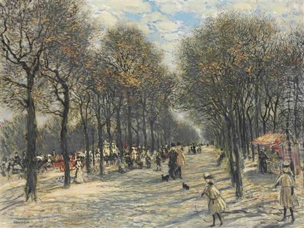 Allee D'arbres Aux Champs-elysees Oil Painting by Jean Francois Raffaelli