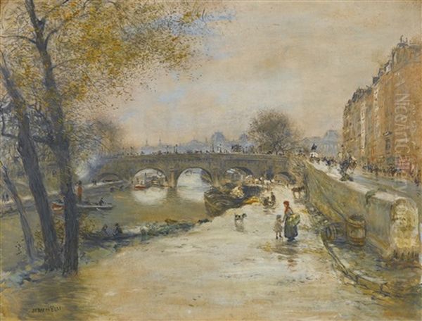 Le Quai Devant Le Pont Neuf Oil Painting by Jean Francois Raffaelli