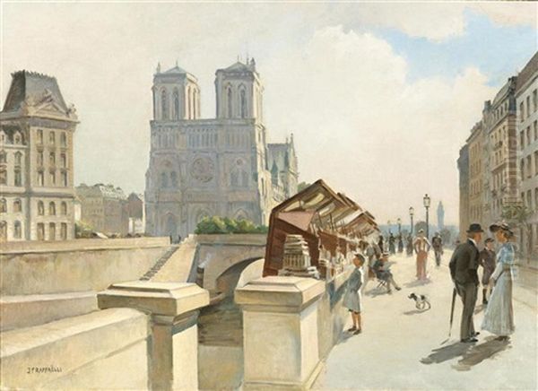 Notre Dame De Paris, Vue Du Quai Saint-michel Oil Painting by Jean Francois Raffaelli