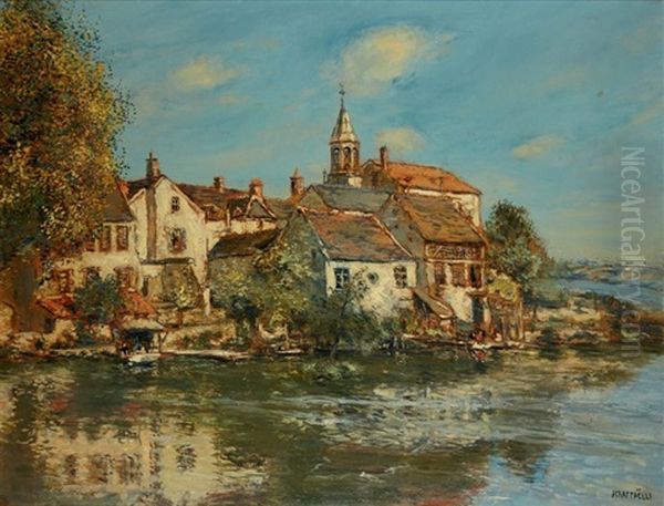 Village Au Bord De L'eure Oil Painting by Jean Francois Raffaelli