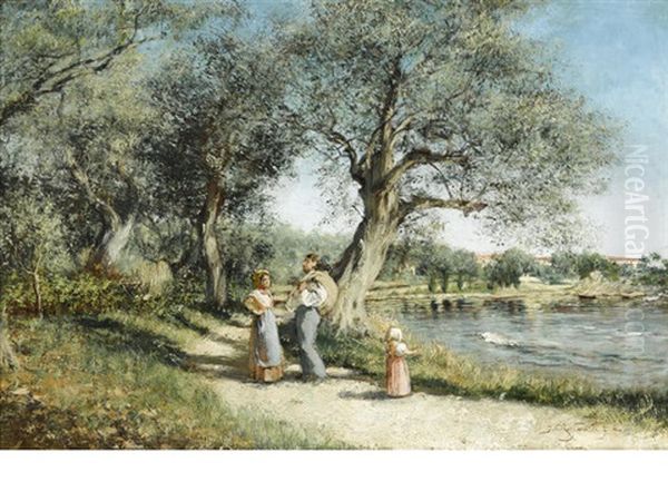 Promenade Au Bord De L'eau Oil Painting by Jean Francois Raffaelli