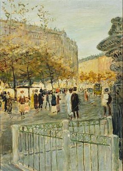 Parisian Street Scene With Walking People Oil Painting by Jean Francois Raffaelli