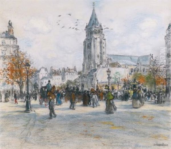 Saint-germain Des Pres Oil Painting by Jean Francois Raffaelli