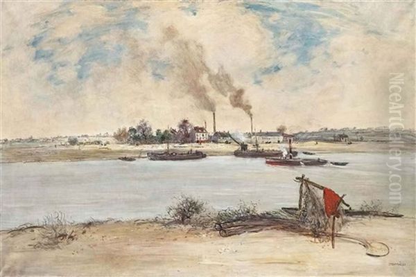 Les Berges De La Seine En Banlieue Oil Painting by Jean Francois Raffaelli