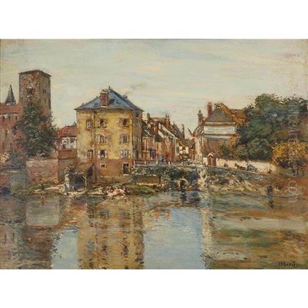 Washerwomen Along The Banks Of A River Oil Painting by Jean Francois Raffaelli