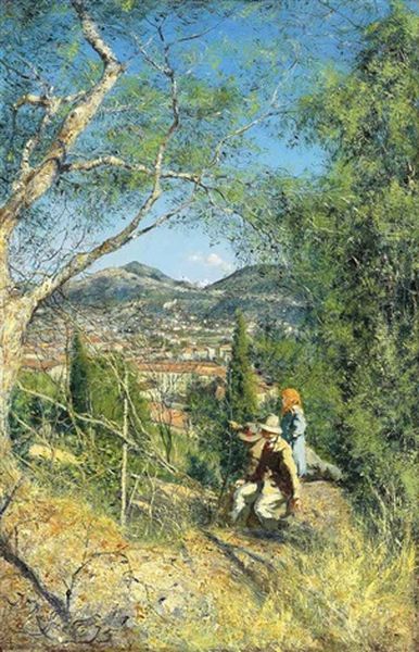 A Hillside Walk Oil Painting by Jean Francois Raffaelli