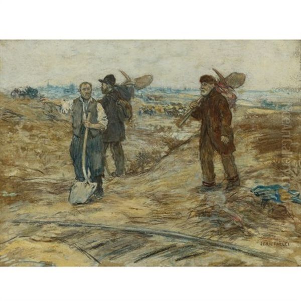 Les Trois Cheminots Oil Painting by Jean Francois Raffaelli