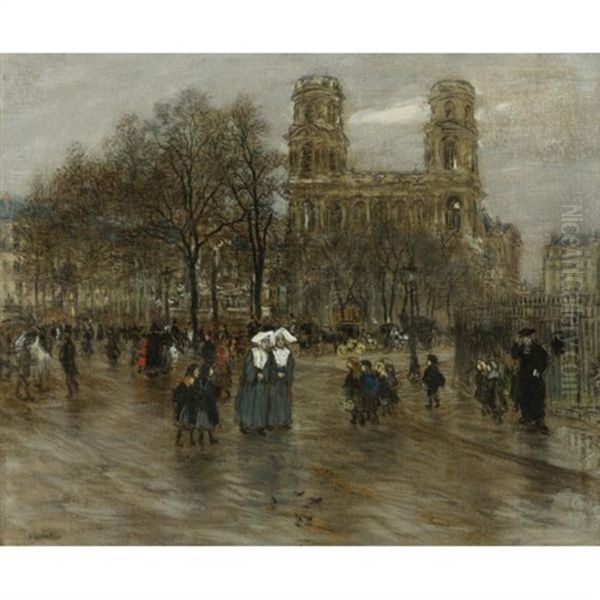 Place St. Sulpice, Paris Oil Painting by Jean Francois Raffaelli