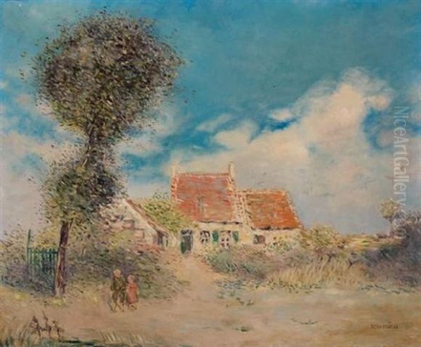 Deux Enfants Devant Une Maison Oil Painting by Jean Francois Raffaelli