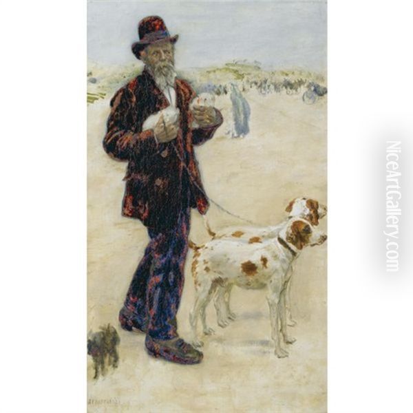 Man Walking Dogs Oil Painting by Jean Francois Raffaelli