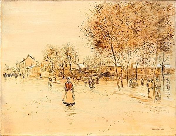 Scene Animee A Gennevilliers Oil Painting by Jean Francois Raffaelli