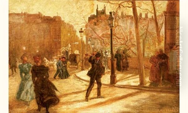 Coup De Vent Sur Les Quais A Paris Oil Painting by Jean Francois Raffaelli